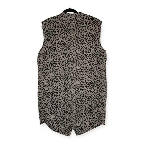 Ashley Mason Sleeveless Safari Vest | Tan Black Leopard Print Zip Front Large - Picture 5 of 16